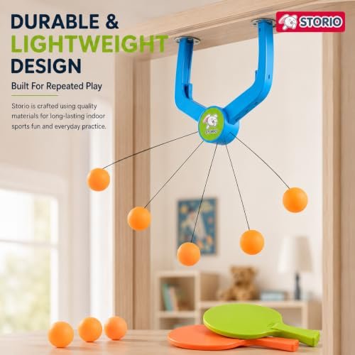 Storio Hanging Table Tennis Trainer, Door Mounted Ping Pong Training Set with 2 Rackets and 5 Balls, Indoor Reflex Training Toy for Boys and Girls Age 5-14 Years Amazon.in: Toys & Games - Image 5