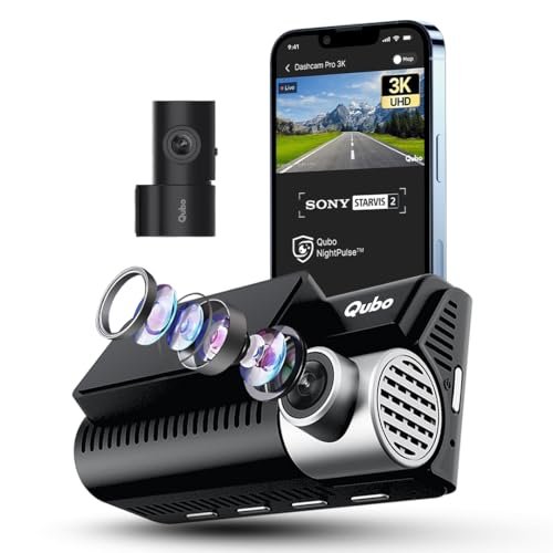 Qubo Car Dashcam Pro 3K [2026 Edition] Sony STARVIS 2 IMX675 Sensor| Dual Channel | Hero Group | NightPulse Vision | 5MP UHD Front Wide, 2MP FHD Rear | 3.2" LCD| Built-in GPS, Wi-Fi, Mic|1TB Storage  Amazon.in: Electronics