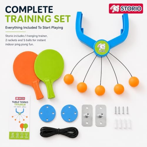 Storio Hanging Table Tennis Trainer, Door Mounted Ping Pong Training Set with 2 Rackets and 5 Balls, Indoor Reflex Training Toy for Boys and Girls Age 5-14 Years Amazon.in: Toys & Games - Image 7