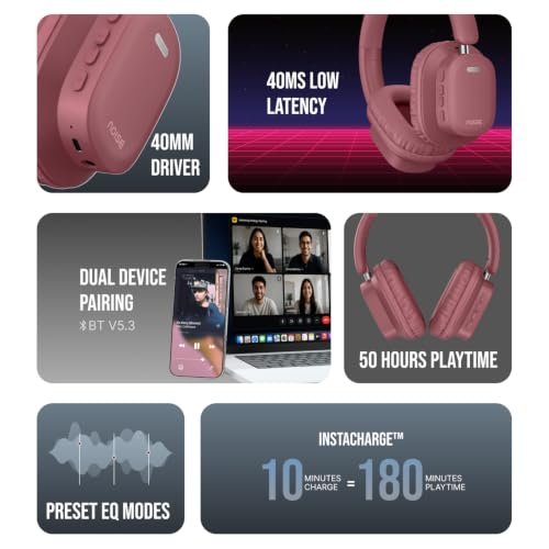 Noise Newly Launched Airwave Max 2 Wireless On-Ear Headphones with 50H Playtime, 40mm Drivers - Deep Bass, 3 Preset EQ Modes, 40m/s Low Latency, Dual Pairing,BT V5.3 (Burgundy) Amazon.in: Electronics - Image 2