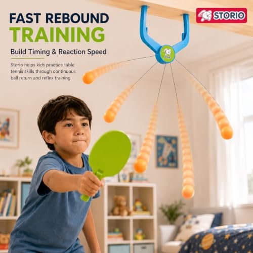 Storio Hanging Table Tennis Trainer, Door Mounted Ping Pong Training Set with 2 Rackets and 5 Balls, Indoor Reflex Training Toy for Boys and Girls Age 5-14 Years Amazon.in: Toys & Games - Image 4