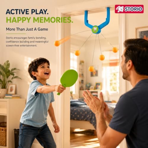 Storio Hanging Table Tennis Trainer, Door Mounted Ping Pong Training Set with 2 Rackets and 5 Balls, Indoor Reflex Training Toy for Boys and Girls Age 5-14 Years Amazon.in: Toys & Games - Image 6