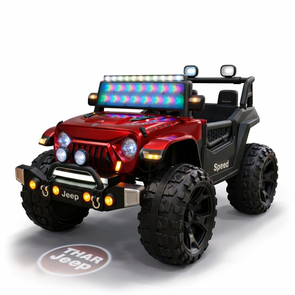 Buy kidsROAR Electric Ride-On Jeep for Kids | Remote Control 12V Battery Operated Rechargeable Big Car with LED Lights Music | Boys & Girls Age 3 to 7 Years (RED) Online at Low Prices in India - Amazon.in