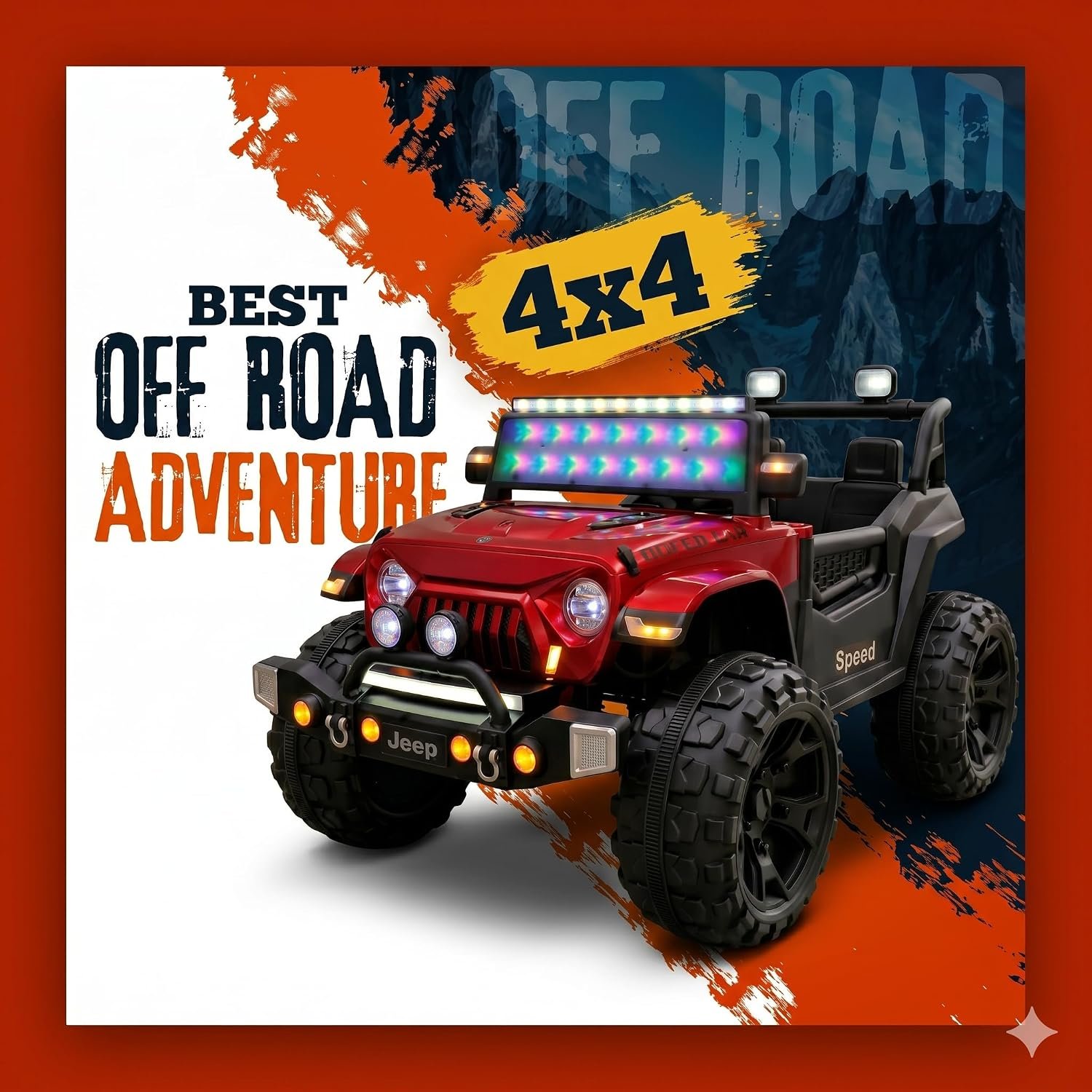 Buy kidsROAR Electric Ride-On Jeep for Kids | Remote Control 12V Battery Operated Rechargeable Big Car with LED Lights Music | Boys & Girls Age 3 to 7 Years (RED) Online at Low Prices in India - Amazon.in - Image 4
